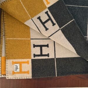 Hermes Gold and Gray Wool Blanket